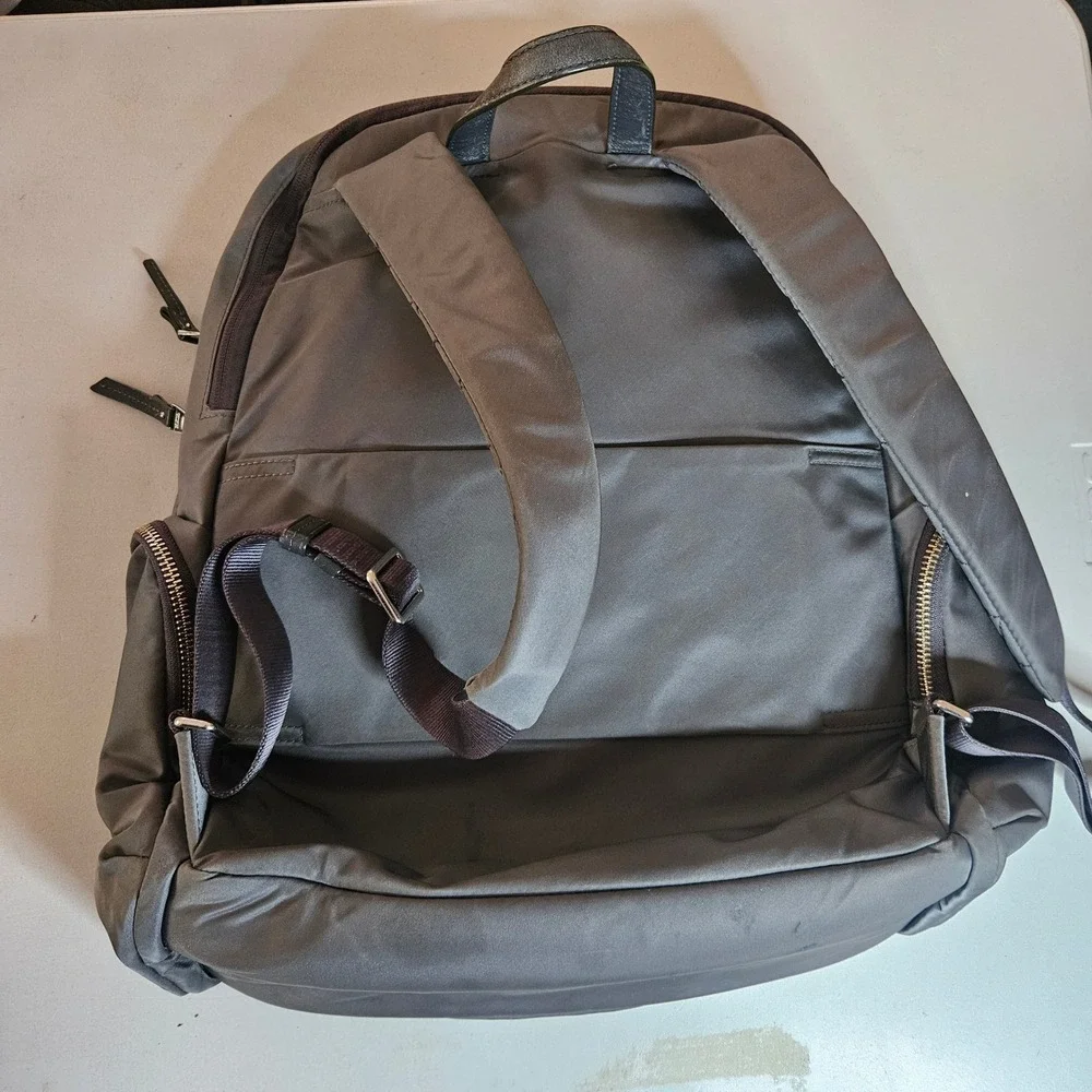 Tumi Voyageur Grey Nylon Laptop Backpack Silver Hardware Travel Bag